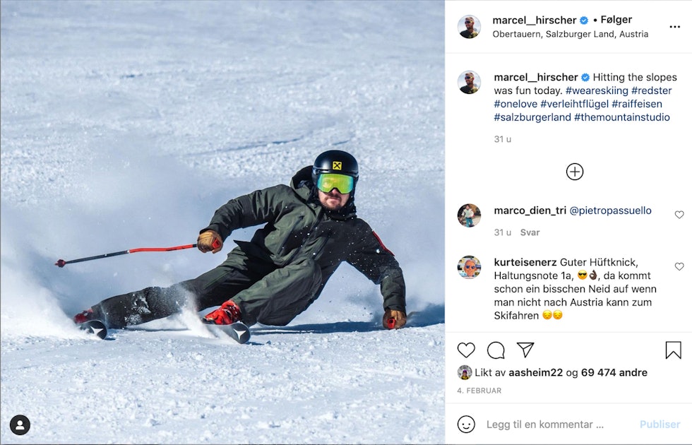 INSTAVENNLIG: Alle kan gjøre feil. Til og med Marcel Hirscher. Bilde: @marcel__hirscher Alle kan gjøre feil. Til og med Marcel Hirscher. Bilde: @marcel__hirscher