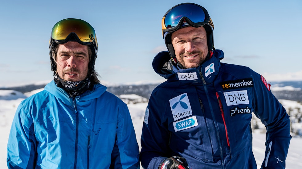 SKIKOMPISER: Eirik Finseth og Aksel Lund Svindal har hundrevis av timer på ski sammen, både fra tiden da Finseth også drev med racing, men også i senere tid som frikjørere. Bilde: Magnus Roaldset Furset