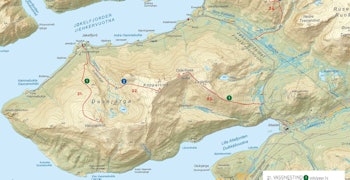 Oversiktskart med inntegnet rute. Oversiktskart med inntegnet rute.