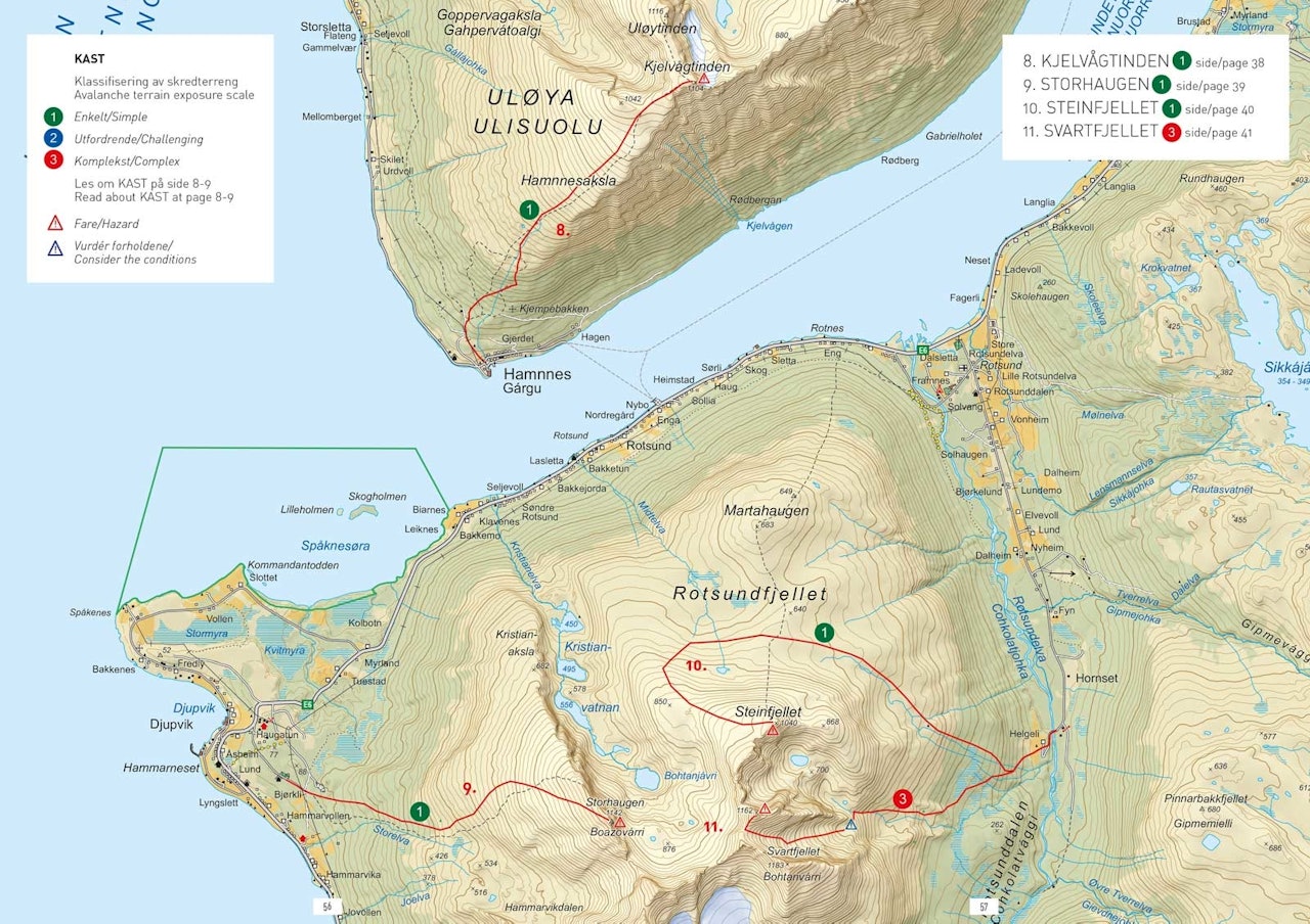 Oversiktskart med inntegnet rute. Oversiktskart med inntegnet rute.