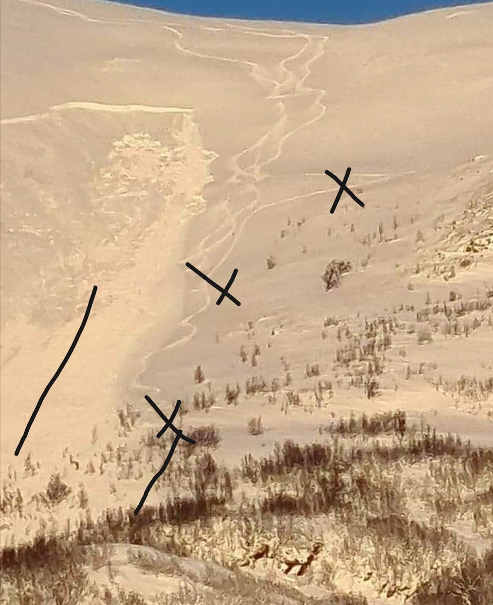 PLASSERING: Slik stod de forklart, slik Patrik forklarer. Foto: Patrik Jonsson Skred beretlia