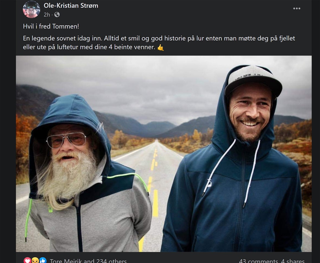 Hemsedalsbu Ole Kristian Strøm postet en kondolanse på Facebook. Foto: Skjermdump Tommen facebook OleK