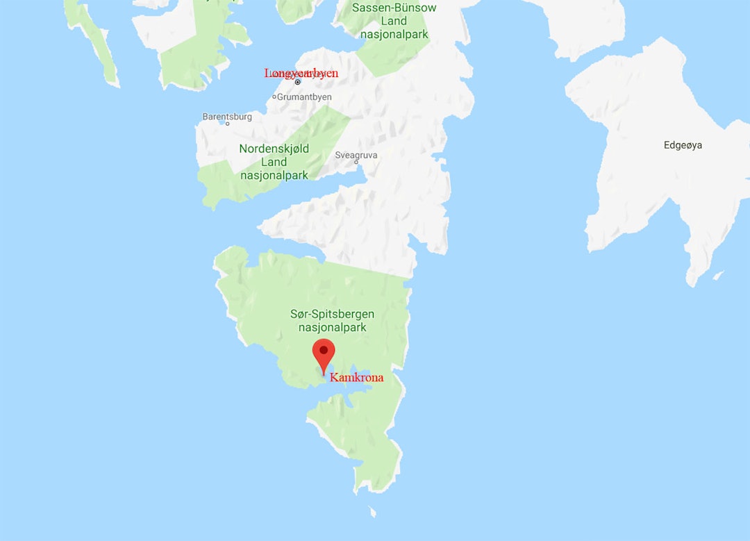 ULYKKESSTEDET: Ulykken skjedde på fjellet Kamkrona, ved Hornsund sør for Longyearbyen.