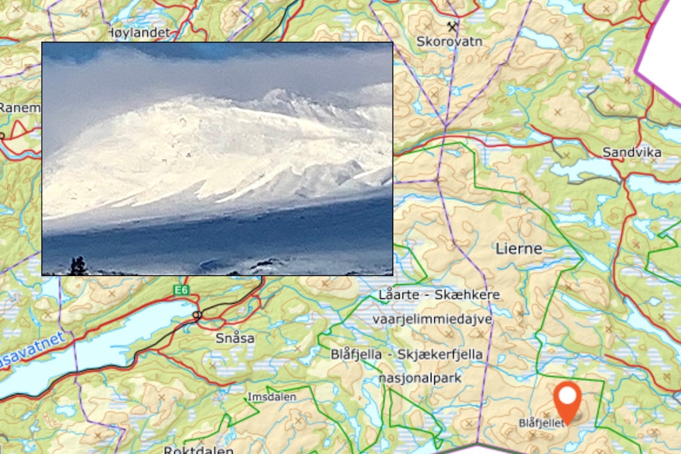 BLÅFJELLET: På Blåfjellet gikk det i helga et stort snøskred. Foto: Petter Elden Snøskred Nord-Trøndelag