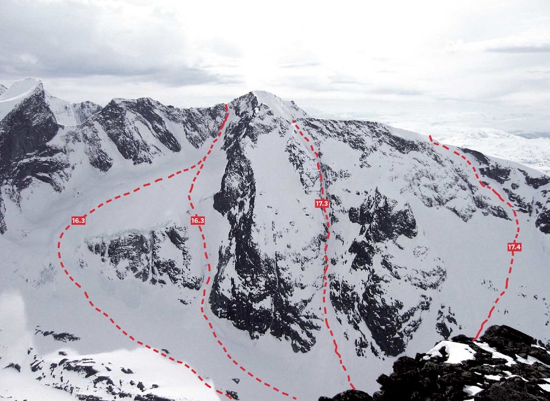 SVÆRT KREVENDE: Ruta hvor ulykken skjedde er merket 17.3. Bilde fra boka Toppturar i Sogn. Foto: Bjørnar Bjørhusdal SVÆRT KREVENDE: Ruta hvor ulykken skjedde er merket 17.3. Bilde fra boka Toppturar i Sogn. Foto: Bjørnar Bjørhusdal