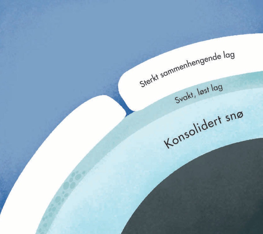 LAGDELING: ...er en forutsetning for flakskred. Illustrasjon: Anne Vollaug LAGDELING: ...er en forutsetning for flakskred. Illustrasjon: Anne Vollaug