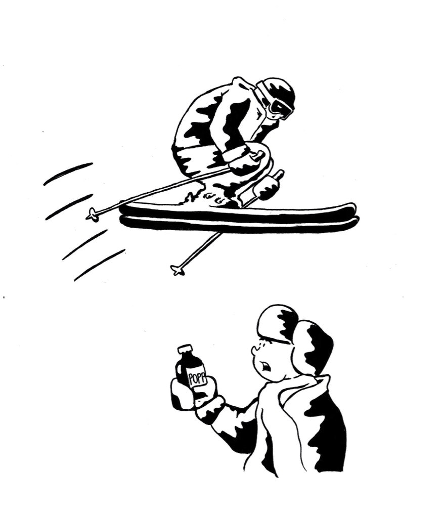 DEN HEMMELIGE SAUSEN: God stil på ski krever «popp». Men hvor får man tak i den? Ilustrasjon: Kristian Tiller Torsvik DEN HEMMELIGE SAUSEN: God stil på ski krever «popp». Men hvor får man tak i den? Ilustrasjon: Kristian Tiller Torsvik