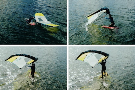 1-2-3: Lærer du deg stegene på hvordan du kommer opp på brettet, blir alt en god del enklere. Foto: Christian Nerdrum hvordan komme seg på bena som wingfoiler