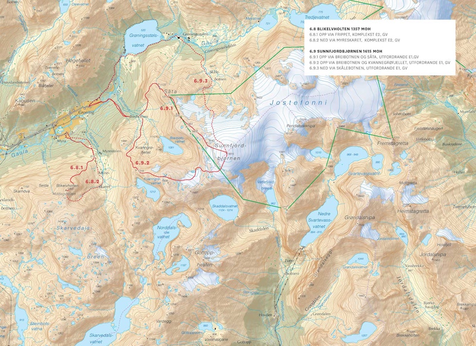 Oversiktskart over Rørvikfjellet og Haukedalen. Frå Toppturar i Sunnfjord.