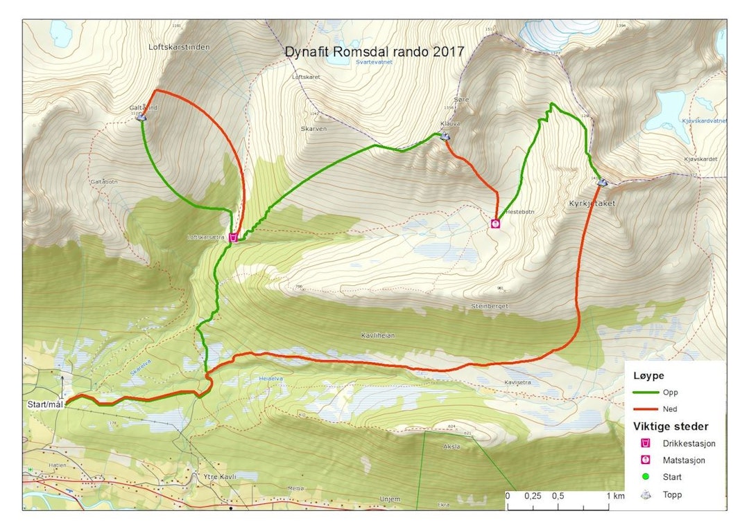 Dette er løypa i Romsdal Rando 2018. Foto: Arrangøren Romsdal Rando 2018 map - Foto Arrangøren 1200x849