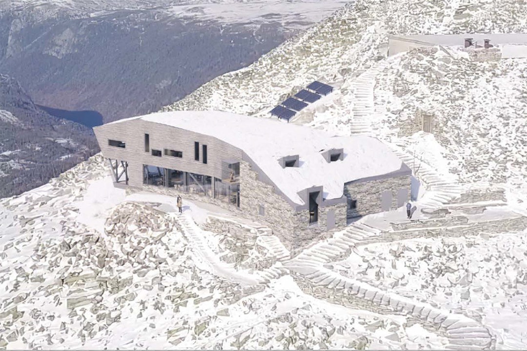 NY HYTTE: DNT Telemark vil bygge for 40 millioner kroner på Gaustatoppen. Foto: Børve Borchsenius Arkitekter Gaustatoppen Turisthytte