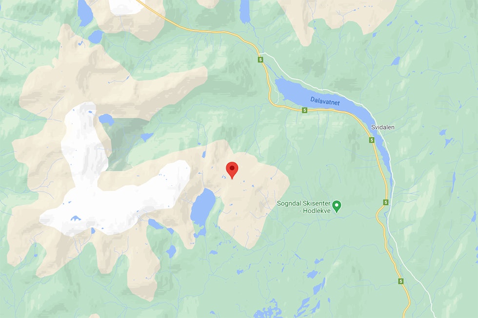 SKREDET: Blåfjell ligger rett ved Sogndal Skisenter Hodlekve. Foto: Google Maps Blåfjell