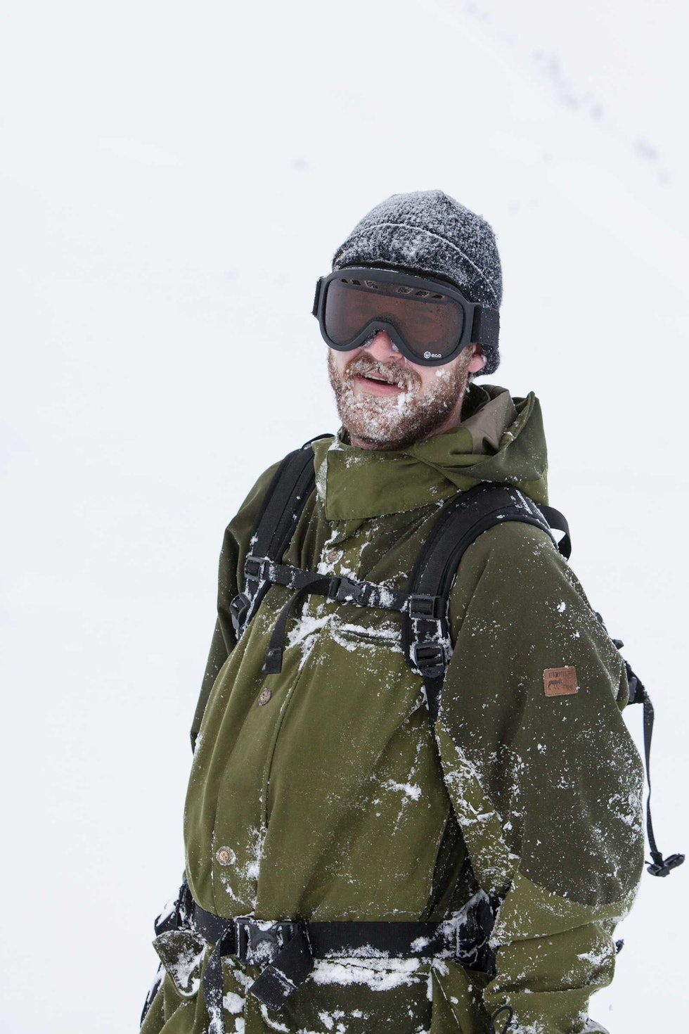 SNØSKJEGG: Knut Christoffersen med snø i skjegget i Sogndal.