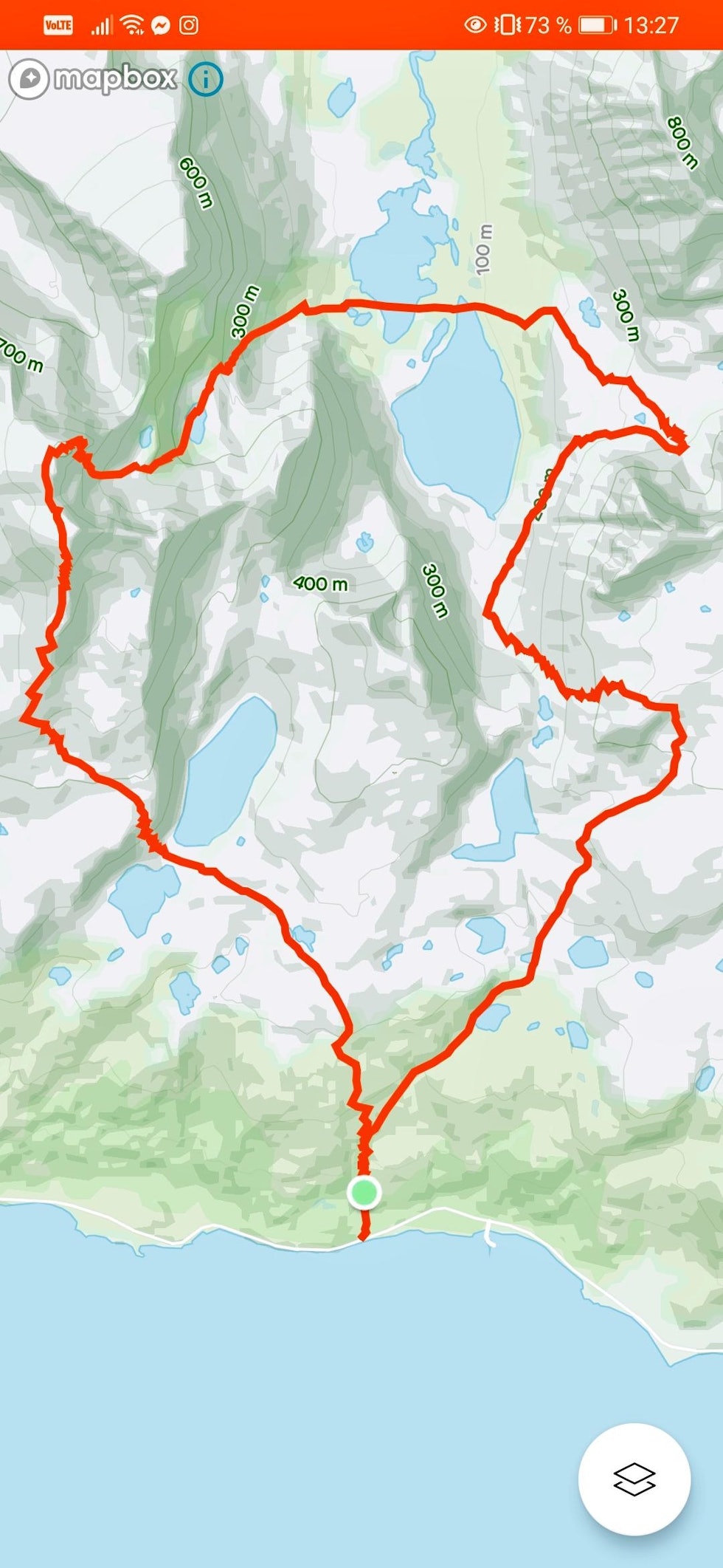 BRA DAG: Her er ruta de fulgte opp og ned på Vanntinden. vannøya vanntinden kart