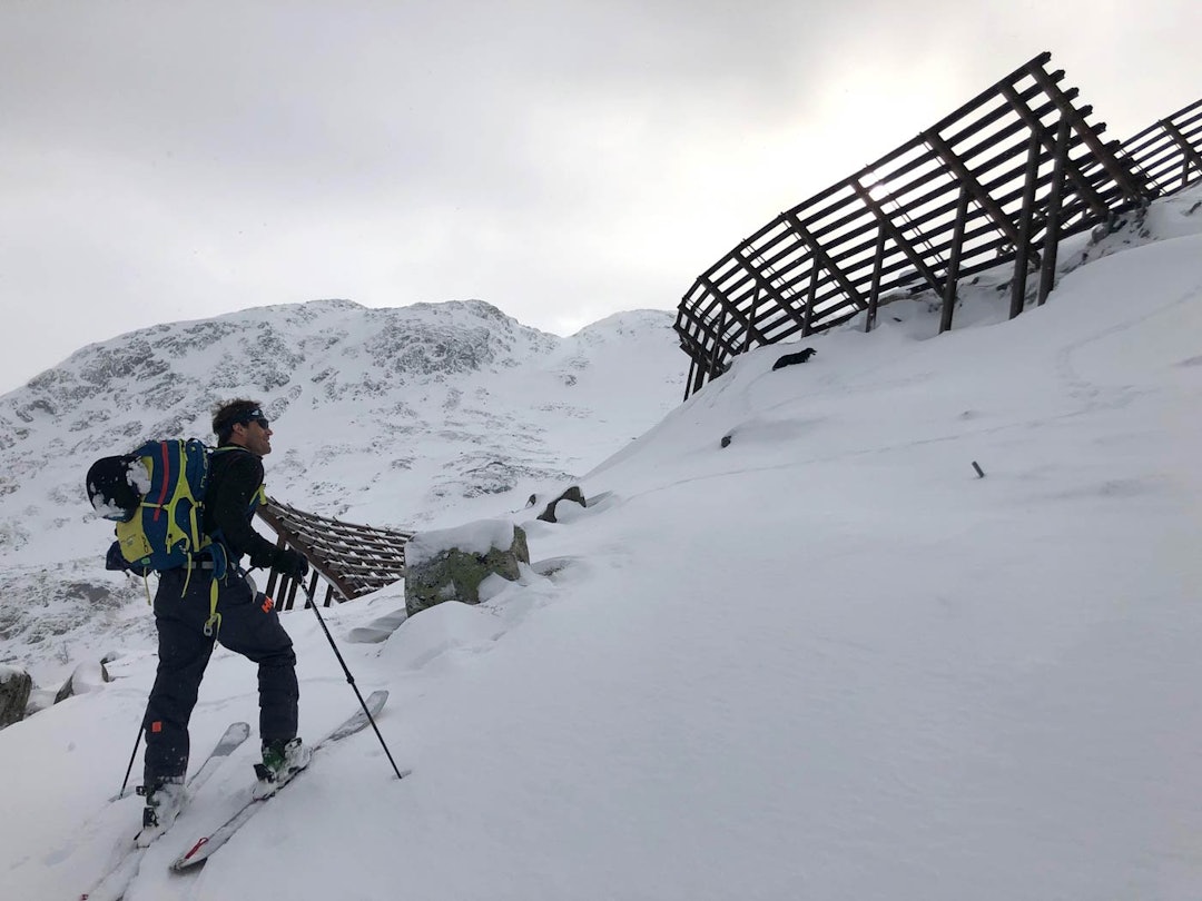 Skredgjerdene. Normalt ligger snøen dyp her. Foto: Audun Holmøy Røhrt Skredgjerdene. Normalt ligger snøen dyp her. Foto: Audun Holmøy Røhrt