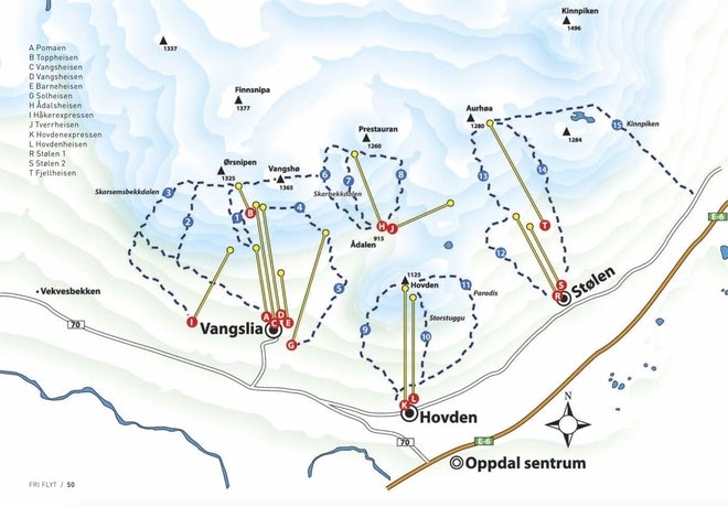 NY HEIS I VANGSLIA: heisen er planlagt i Vangslia, først langs den eksisterende stolheisen (G) og videre til topps på Vangshøa.