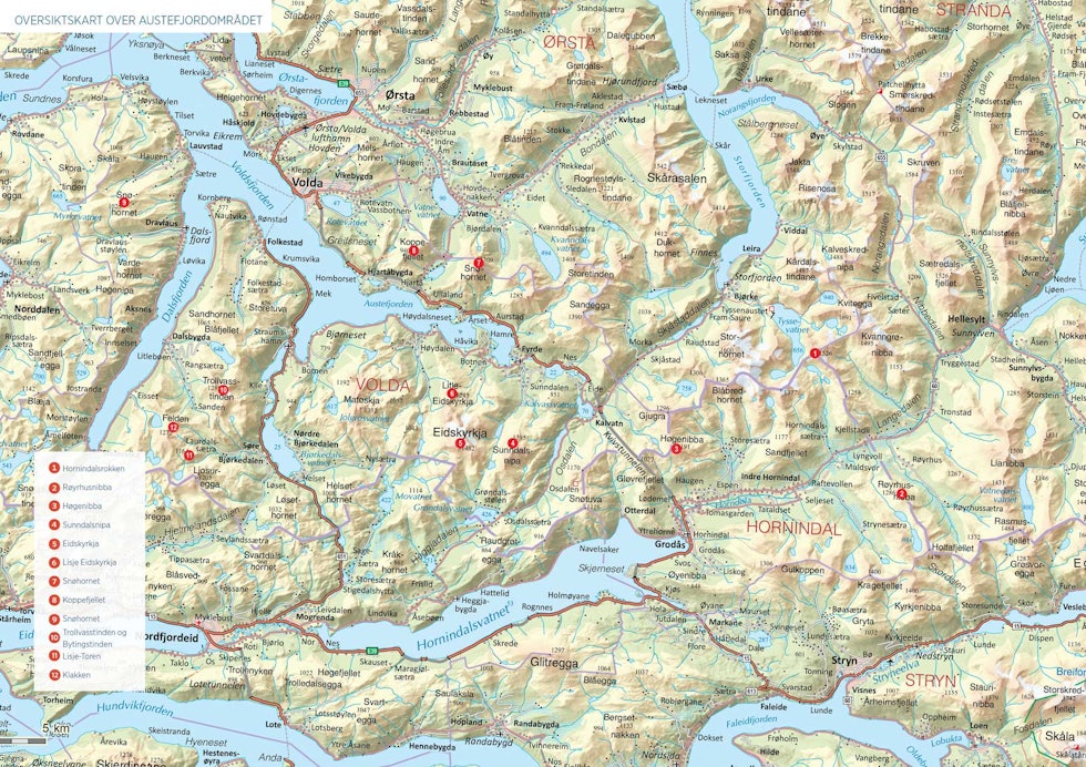 Oversiktskart over Austefjordområdet. Oversiktskart over Austefjordområdet.