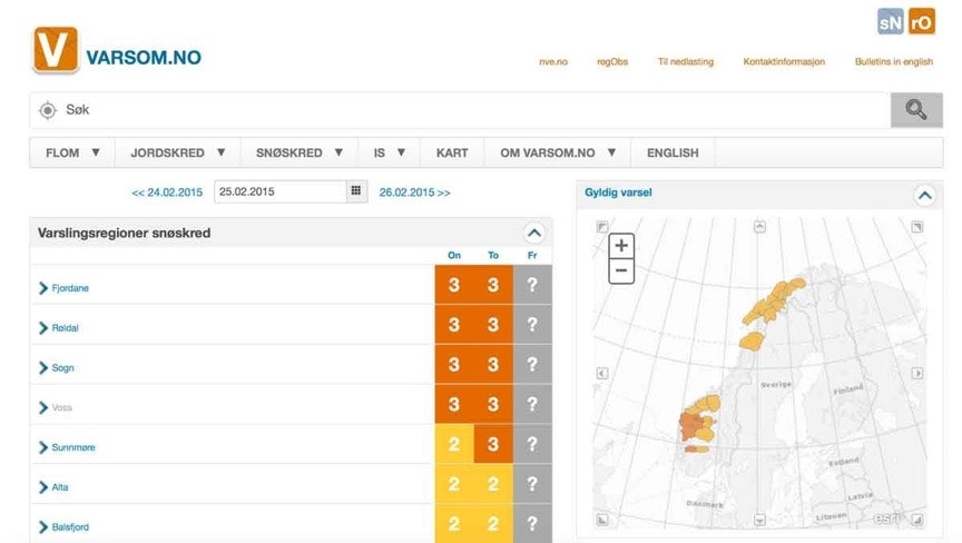 VARSEL: Eksempel fra forsiden til varsom.no sist vinter. Varsom-vil-ha-feedback_ordinary_1200