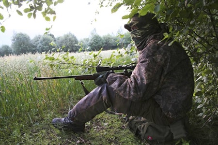 Geriljakriger: Du trenger ikke kle deg som en geriljakriger for å være en god post. Men av og til kan det være fornuftig å kamuflere ansikt og hender, særlig når skarp morgensol forsterker lyse kontraster. Tips til elgjakt, posteringsjakt, bli en bedre posteringsjeger, hvordan få dyr på post