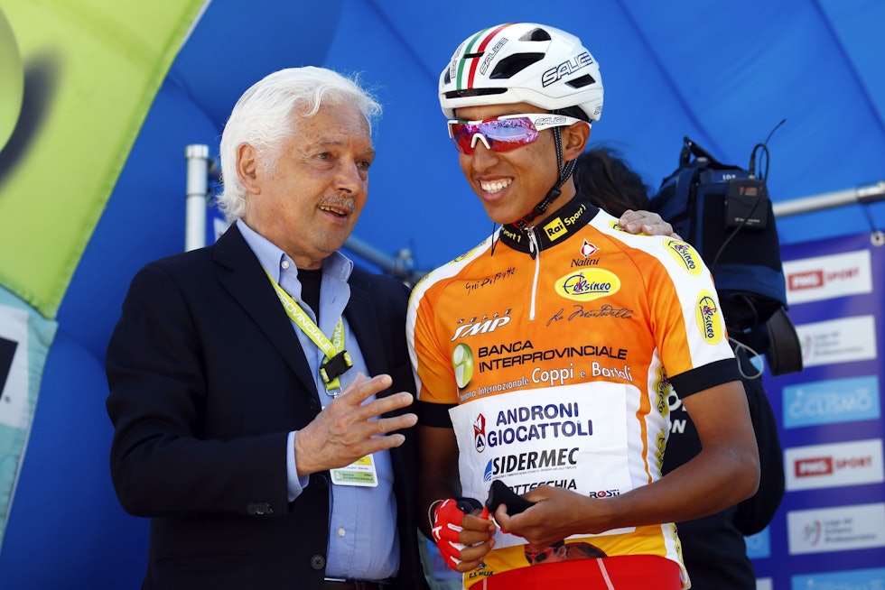 ØYE FOR TALENTER: Gianno Savio, her sammen med Egan Bernal i 2017. Foto: Cor Vos egan bernal, gianni savio
