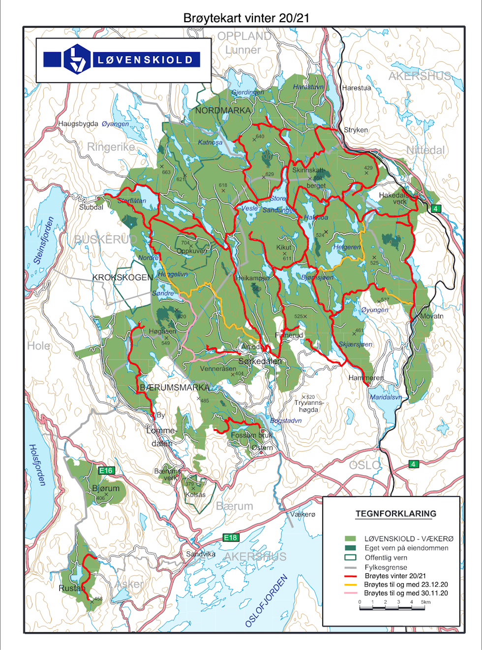 BRØYTEKART: Sånn passe oversiktlig, og krever en viss kjennskap. brøytekart nordmarka vinter