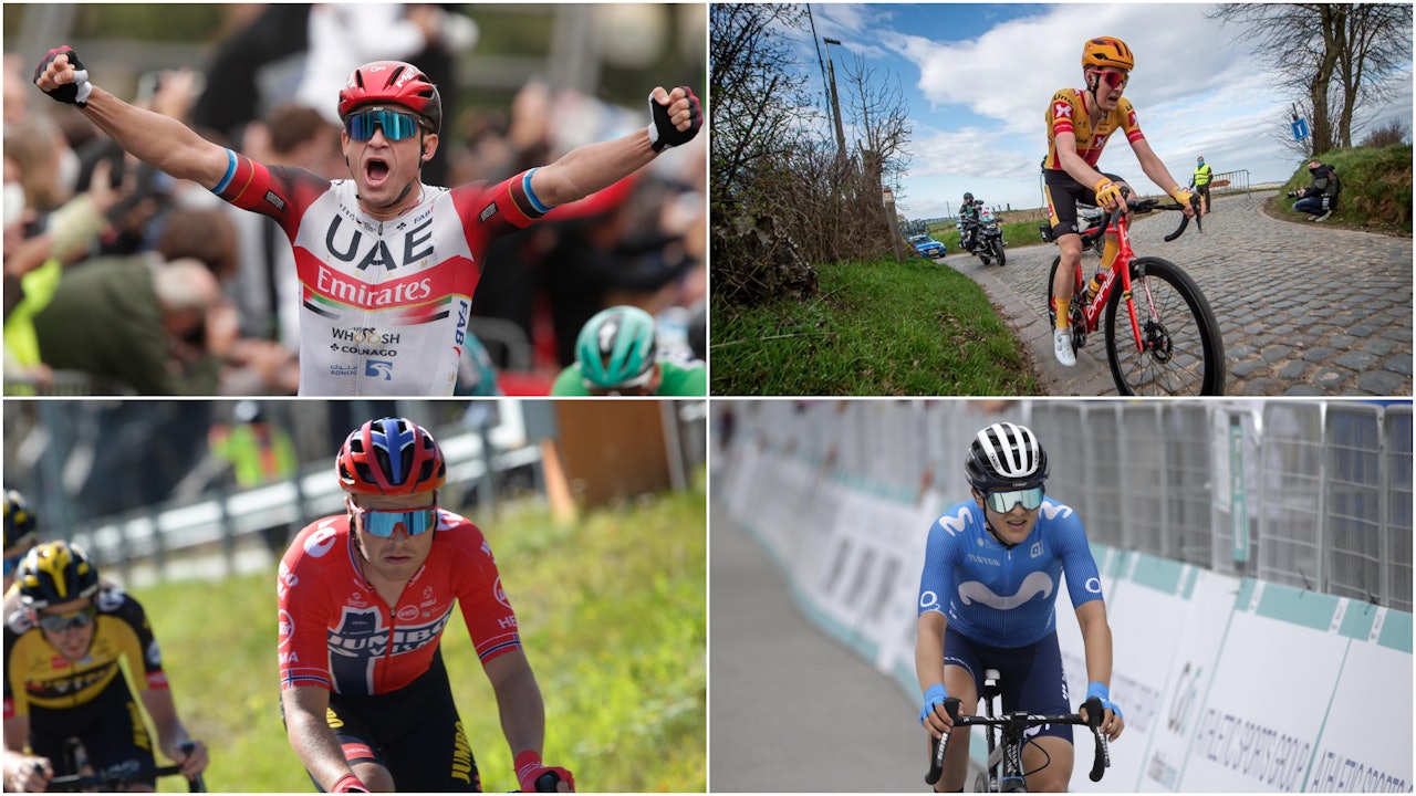 UTENLANDSPROFFER: Alexander Kristoff, Markus Hoelgaard, Tobias Foss og Katrine Aalerud. Foto: Cor Vos/Mario Stiehl norske proffsyklister i 2022