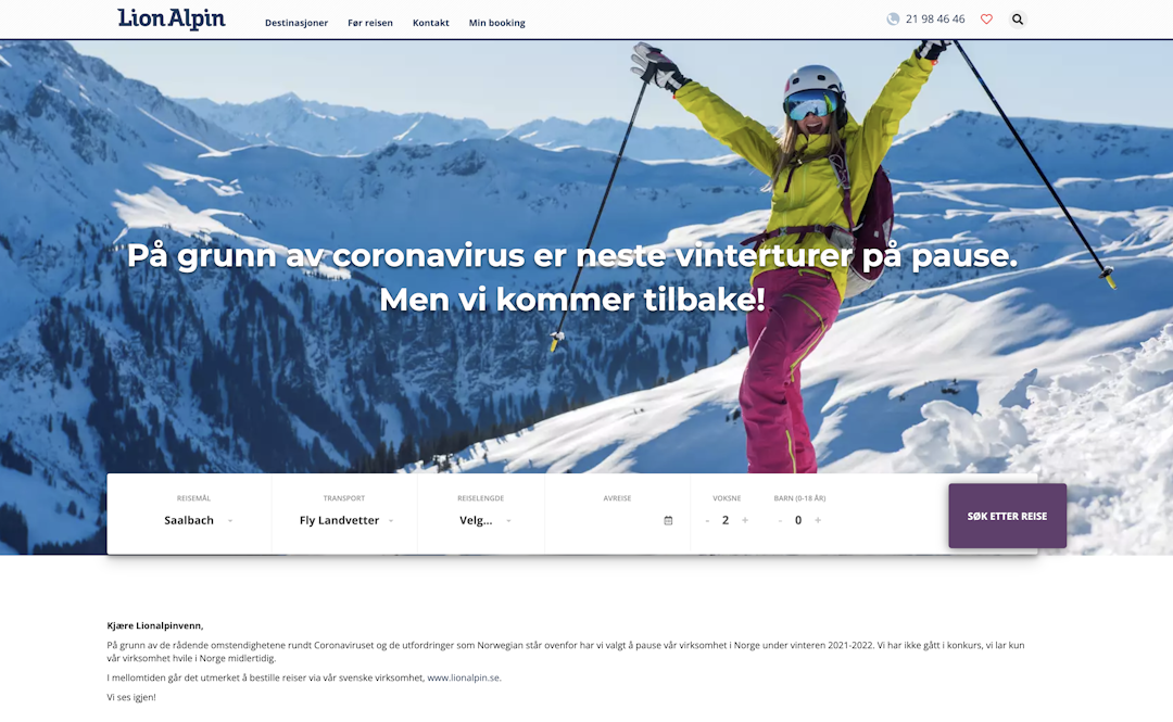 TAR PAUSE: Den norske avdelingen av Lion Alpin har gitt opp vinteren 2021/2022. TAR PAUSE: Den norske avdelingen av Lion Alpin har gitt opp vinteren 2021/2022.