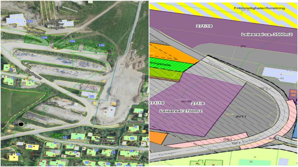 LEIER AV KOMMUNEN: Bildet til venstre viser hele parkeringsarealet til Oppdal Skisenter, mens det venstre viser hvilke områder senteret leier av kommunen. Foto: Oppdal Kommune LEIER AV KOMMUNEN: Bildet til venstre viser hele parkeringsarealet til Oppdal Skisenter, mens det venstre viser hvilke områder senteret leier av kommunen. Foto: Oppdal Kommune