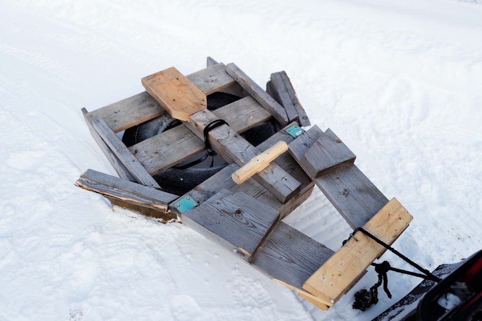 PROTOTYPE: Denne prototypen var under utvikling ved vårt besøk, målet er å lage en fullverdig versjon i metall når vinkler og størrelse er landet. preppe sti fatbike vintersykling
