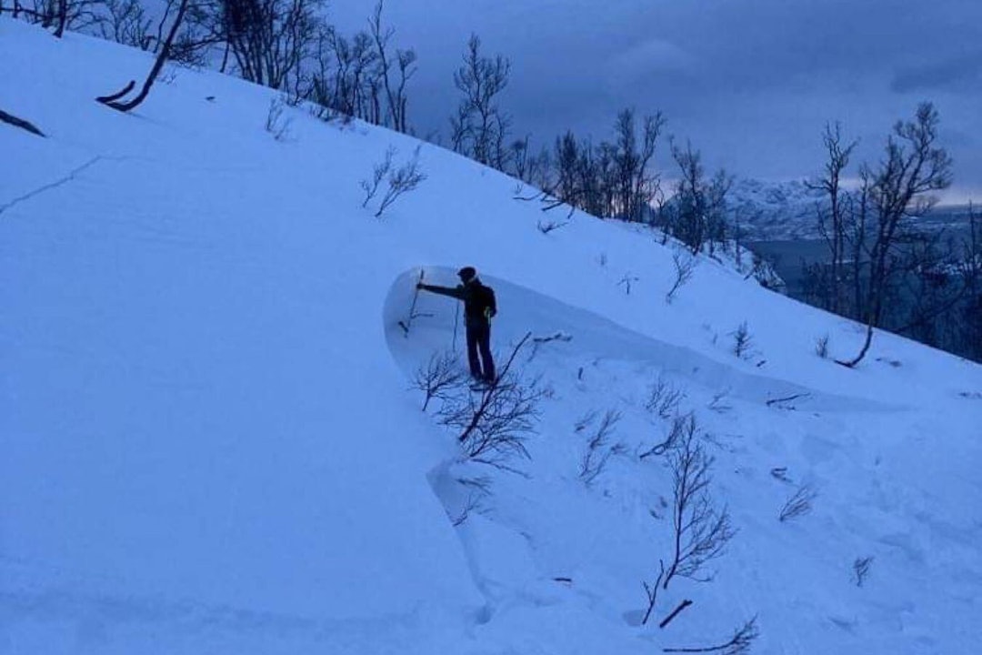 SNØSKRED: Her ser du bruddkanten fra skredet i Vesterålen. Foto: ØHenjum Skredfare