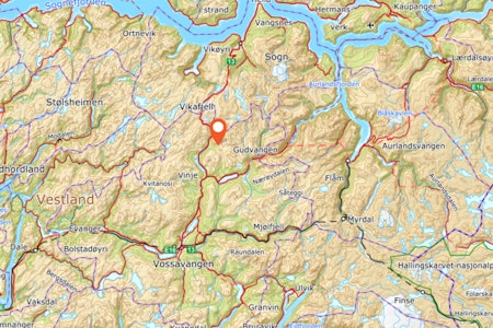 SKRED: Det var i dette området en person ble delvis begravd i et snøskred. Fot: Norgeskart