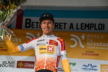 LEDER UNGDOMSKONKURRANSEN: Tobias Halland Johannessen har tatt en solid ledelse i ungdomskonkurransen i Étoile de Bessèges. Foto: Cassandra Donne tobias halland johannessen etoile de besseges