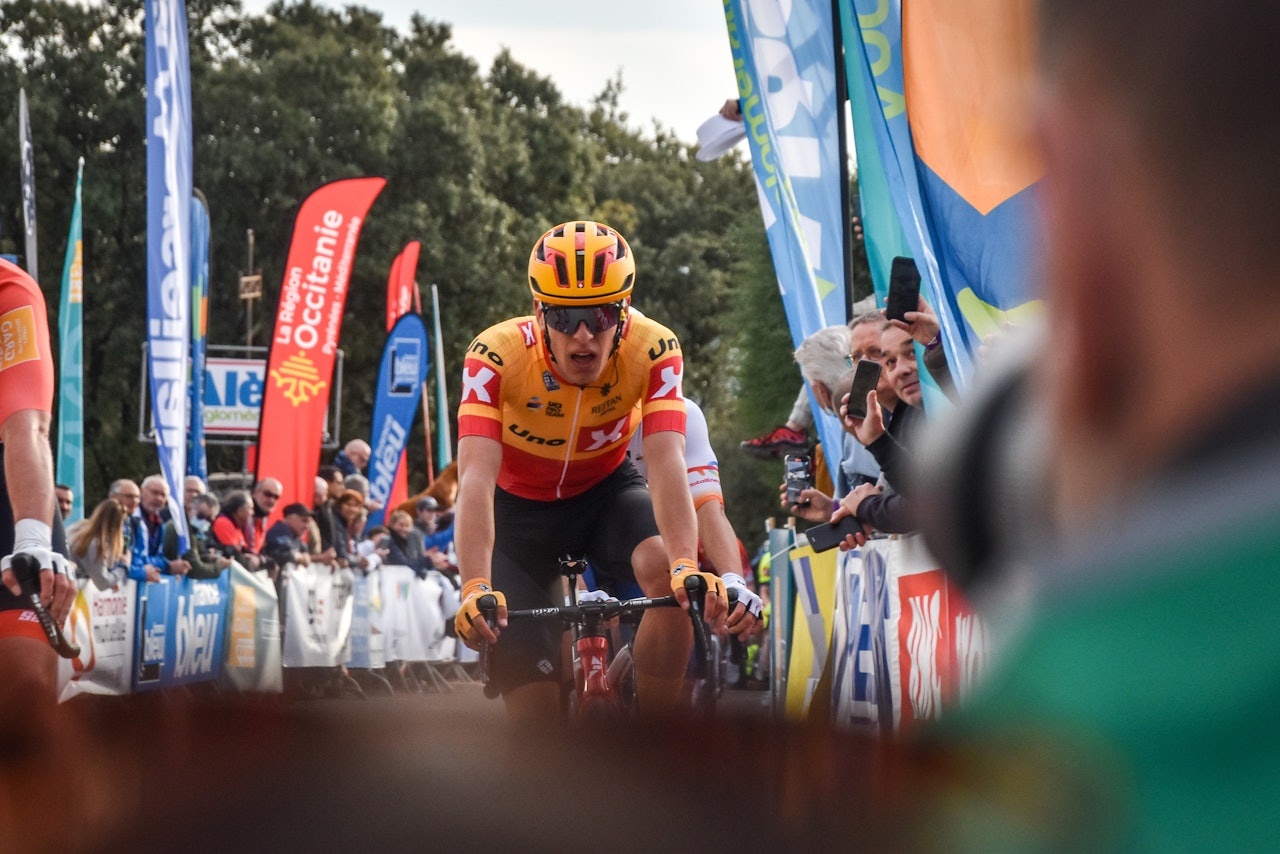 TREDJEPLASS: Tobias Halland Johannessen kjempet om seieren på den andre etappen i Étoile de Bessèges. Foto: Cassandra Donne tobias halland johannessen etoile de besseges