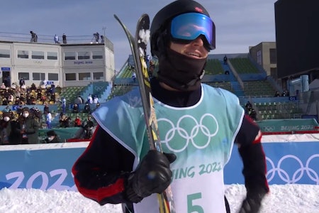 FINALEKLAR: Ingen kunne matche Birk Ruuds to vanvittige hopp i kvalifiseringen til Big Air-finalen mandag morgen. Han er finaleklar sammen med Christian Nummedal og Tormod Frostad. Foto: Skjermdump Birk Ruud klar for OL-finale.