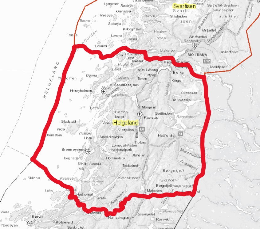 HELGELAND: Dette er den nye varslingsregionen. Kart over Helgeland