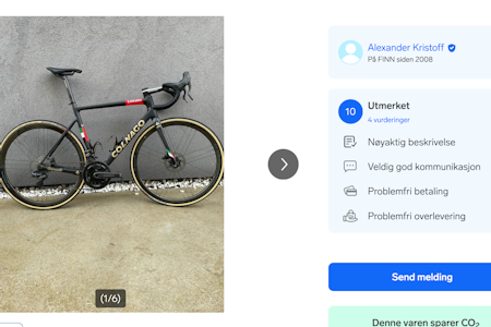 PUNG UT: Er du kjapp, kan du kjøpe sykkelen til Alexander Kristoff. Skjermdump, finn.no.