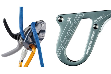 ANBEFALT: Assisterende taubremser – som Petzl Grigri (til venstre) og Singing Rock Rama – er nå strekt anbefalt av Norges klatreforbund. taubrems for klatring