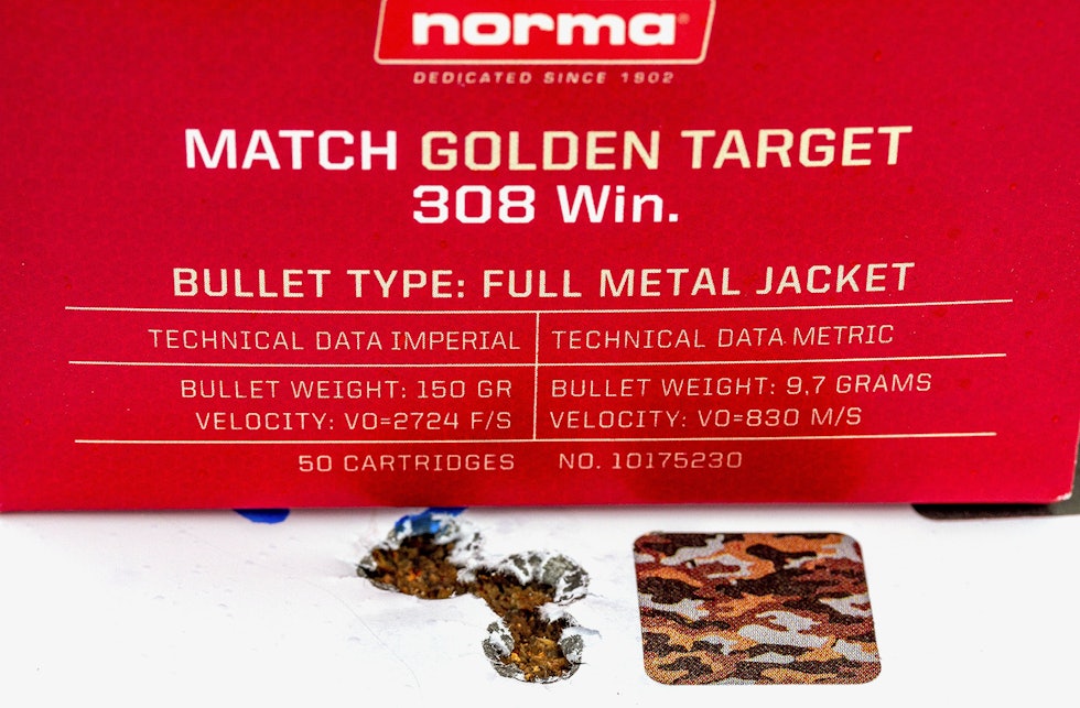 Skyteskive med samlinger for Norma Golden Target .308 treningspatron