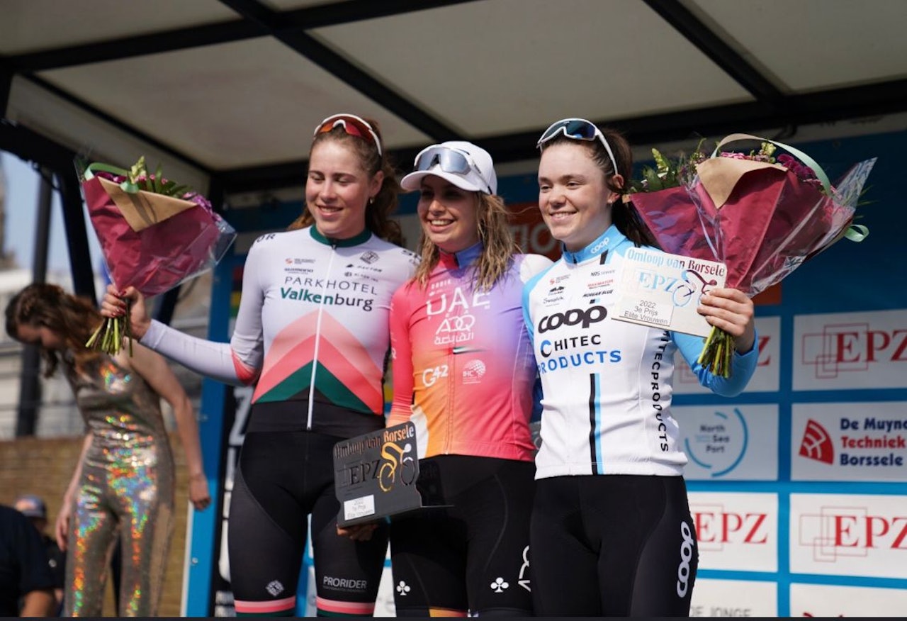 TREDJEPLASS: Nora Tveit tok karrierens beste plassering på landeveien i Omloop van Borsele. Foto: Organisation EPZ Omloop van Borsele nora tveit omloop van borsele