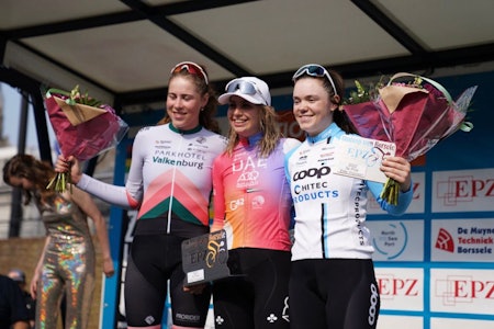 TREDJEPLASS: Nora Tveit tok karrierens beste plassering på landeveien i Omloop van Borsele. Foto: Organisation EPZ Omloop van Borsele nora tveit omloop van borsele