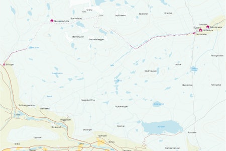 Kart som gir god oversikt over Gråhø i Reinheimen nasjonalpark og inkluderer andre topper og hytter i nærheten