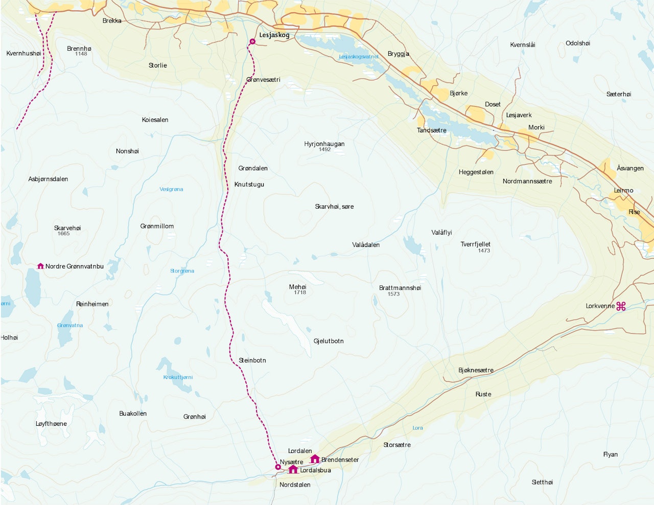LORDALEN: Her kan du oppleve alt fra setermiljø og kvernbruk til lange vandringer i villmark. kart lordalen turguide