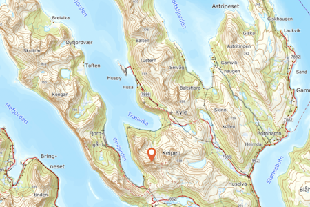 OMKOM: En mann er omkommet etter en fallulykke på Grytetippen. Foto: Norgeskart Grytetippen.