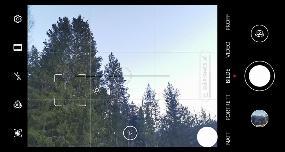 Ta kontroll: Ved å tappe en gang på skjermen, setter du fokuspunktet med firkanten på trærne, og ved å trekke sol-ikonet opp eller ned gjøres bildet lysere eller mørkere.