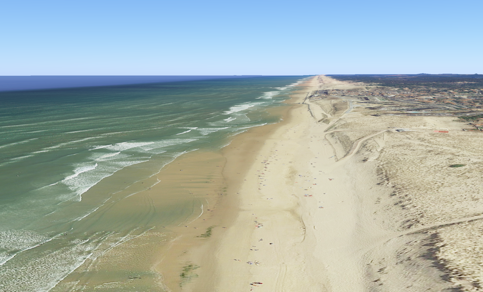 LANGE STRENDER: Strendene rundt Lacanau-Ocean er så lange at du garantert finner en sandbanke for deg selv om du bare går langt nok. Skjermdump: Google maps