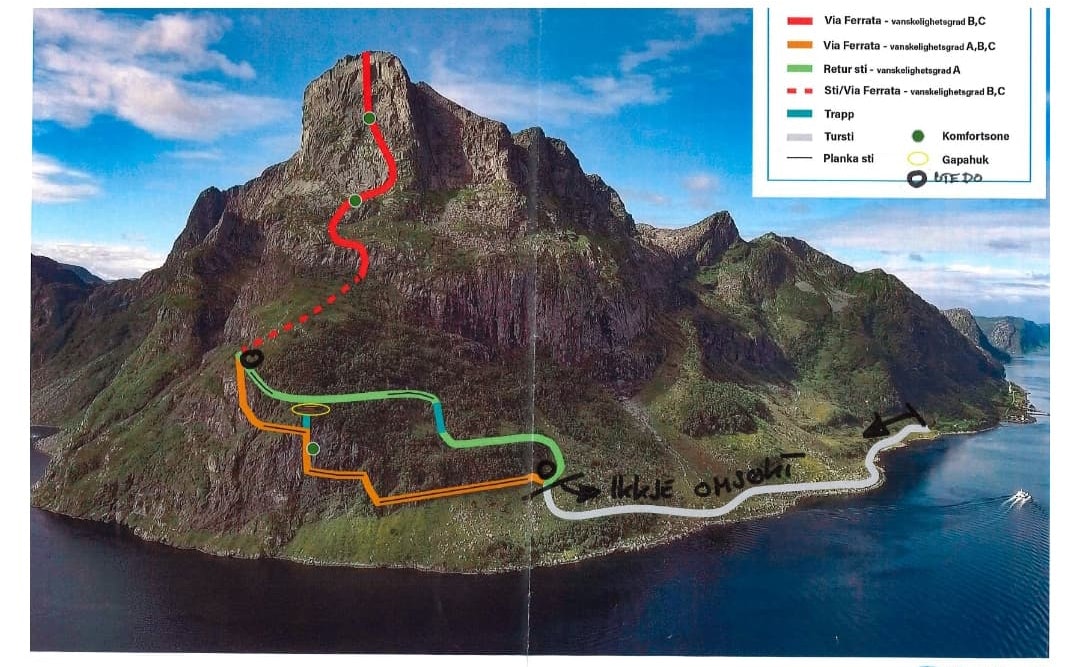 PLANER: Slik skal via ferrata´en plasseres på Hornelen i Bremanger, Vestland .