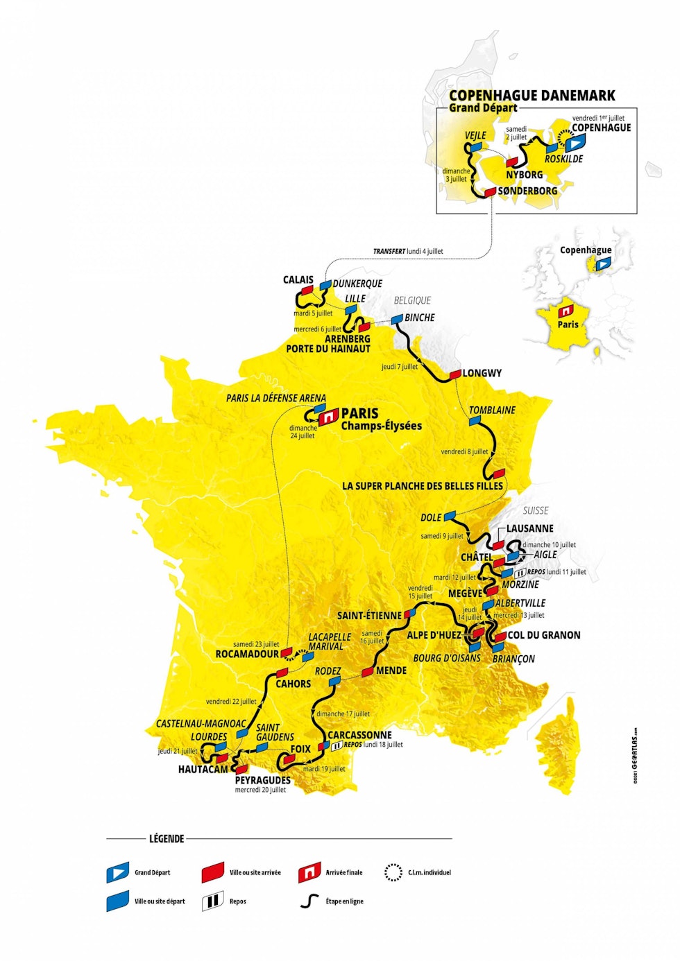 Tour de France 2022, kart over etappene