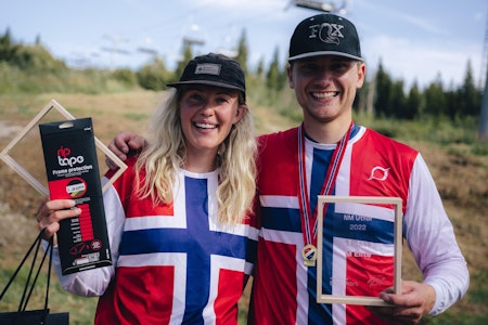 NORGESMESTERE: Henriette Bryhn og Simen Smestad tok NM-gull i Hafjell. Foto: Gisle Johnsen. nm utfor 2022 resultater