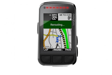 BRA PÅ NAVIGASJON: Wahoo Elemnt Bolt V2 gir deg god oversikt over hvor du er og hvor turen kan gå videre. Svarte haker er planlagt rute, blå viser avsporing og veien tilbake til sporet.  Wahoo Elemnt Bolt V2