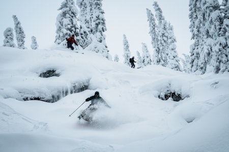 OFFPISTE: Folk koste seg utenfor løypene i Høgevarde på åpningsdagen til skianlegget. Foto: Hunnalvatn Media